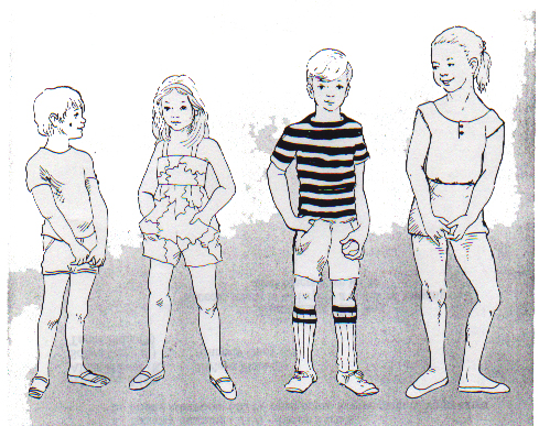 School age children grow taller and slimmer as they develop a more adults physique. 