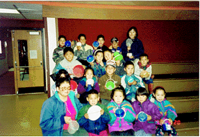 First and second grade classes before picking berries. 